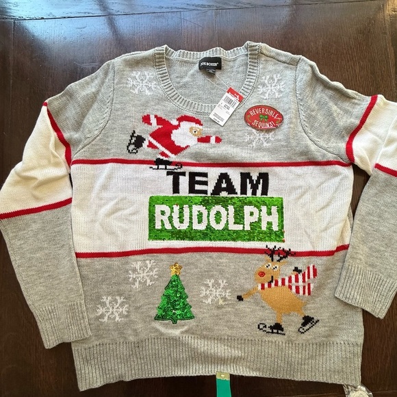 NWT Joe  Boxer Gray and Red Team Santa / Reindeer jr. XL Sequins Reversible - Picture 8 of 12